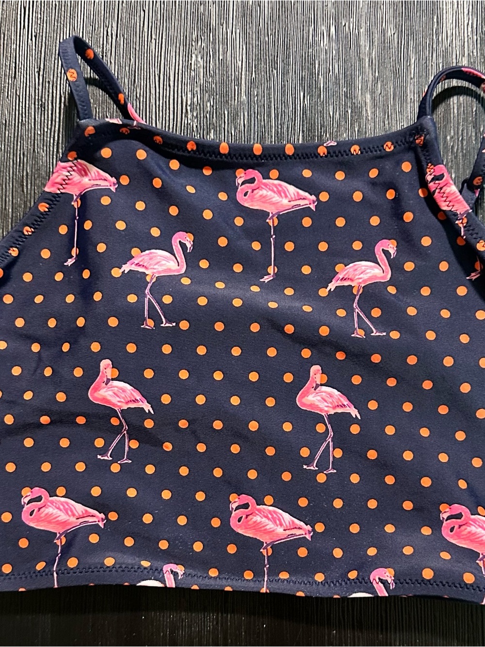 Crewcuts Navy Swim Top with Orange Polka Dot Trim